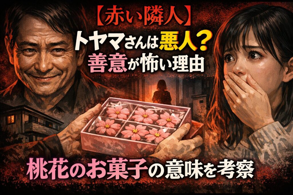 【赤い隣人】トヤマさんは悪人？善意が怖い理由と桃花のお菓子の意味を考察