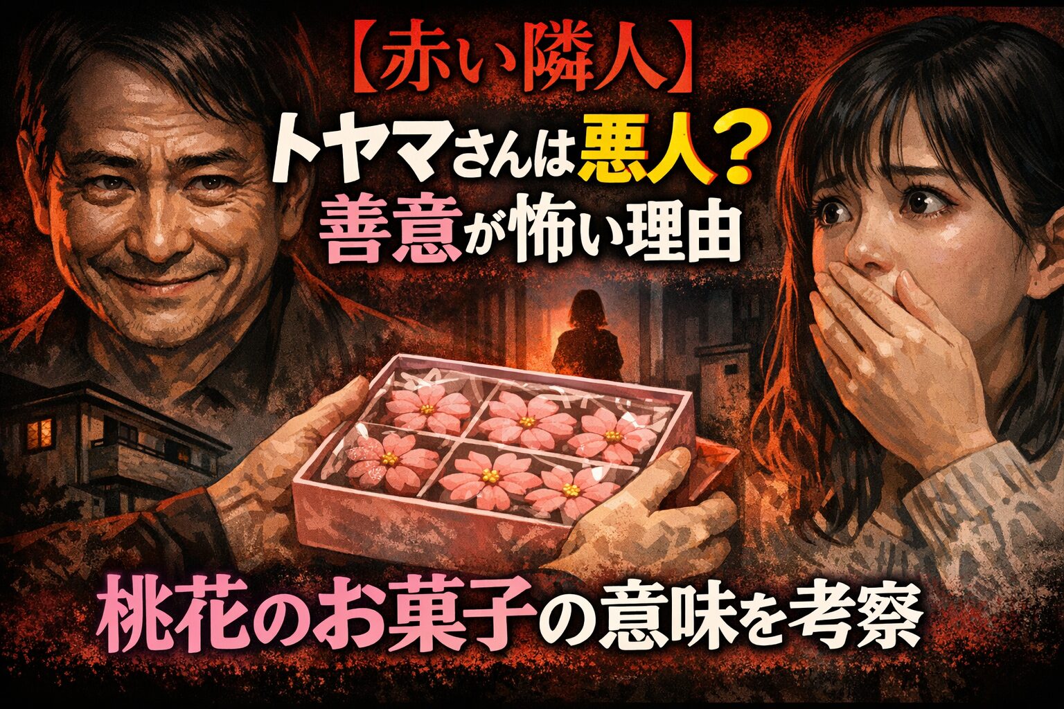 【赤い隣人】トヤマさんは悪人？善意が怖い理由と桃花のお菓子の意味を考察