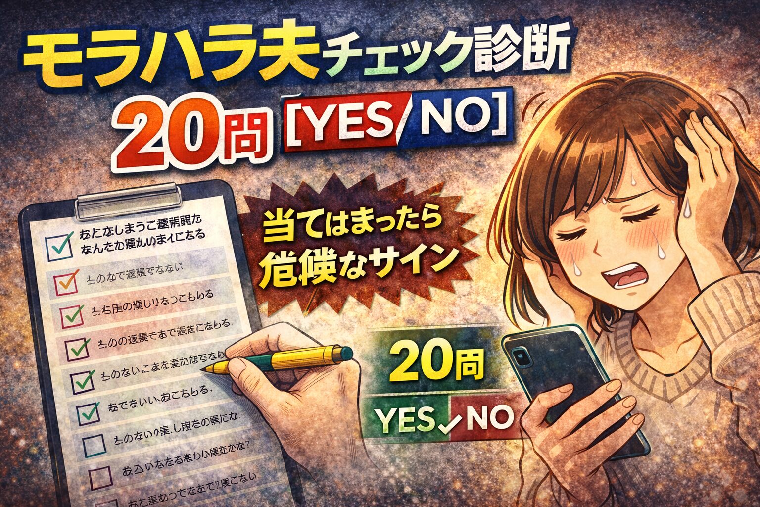 モラハラ夫チェック診断20問【YES/NO】当てはまったら危険なサイン